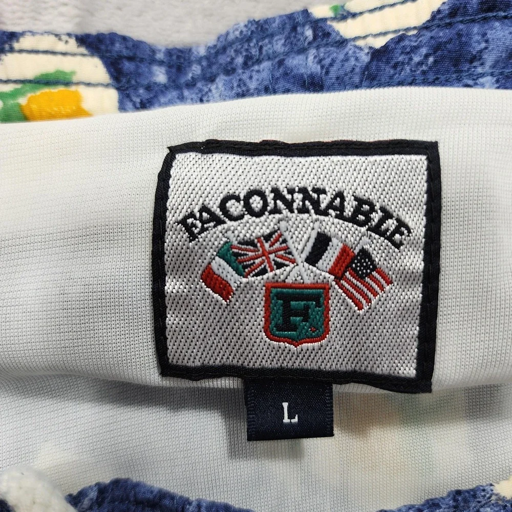 Vintage Faconnable Swim Trunks Men L Blue Floral Lemon Print Lined Pockets Beach